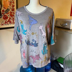 Hipster Cat Beaded Yarn Shirt Size Medium